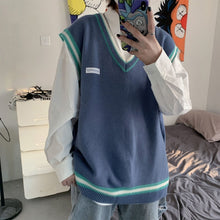 Load image into Gallery viewer, Sweater Vest Men V-neck Shrug Patchwork Knitted Couples Ins Plus Size 3XL Oversize Harajuku Vests Ins Chic Korean Style Leisure