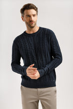 Load image into Gallery viewer, Finn flare men&#39;s knitted jumper in dark blue of 100% acrylic, collection зима-2019
