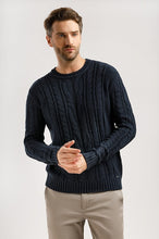 Load image into Gallery viewer, Finn flare men&#39;s knitted jumper in dark blue of 100% acrylic, collection зима-2019
